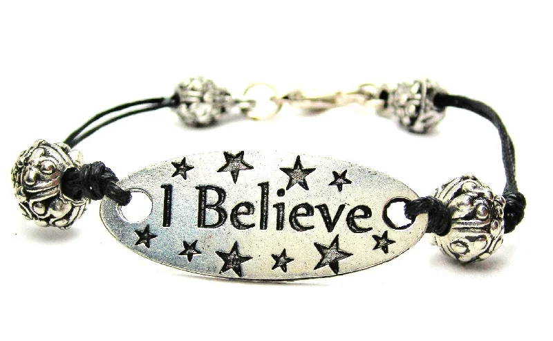 I Believe Black Cord Connector Bracelet