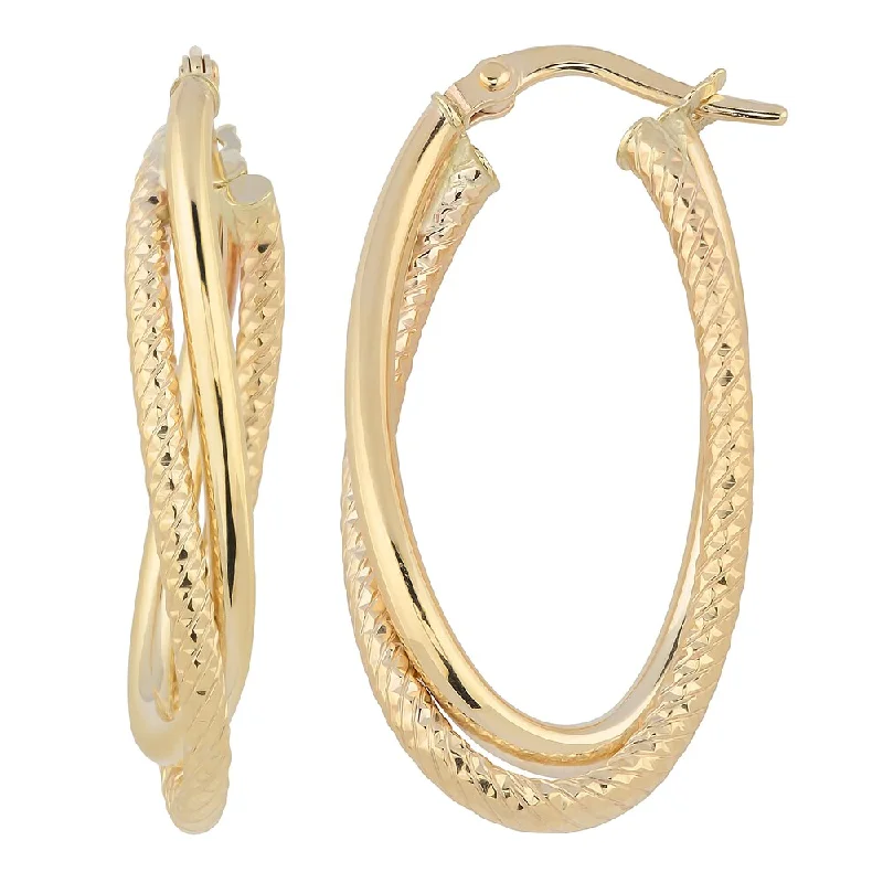 Fremada Italia 14k Yellow Gold High Polish and Diamond-cut Finished Overlapping Oval Hoop Earrings