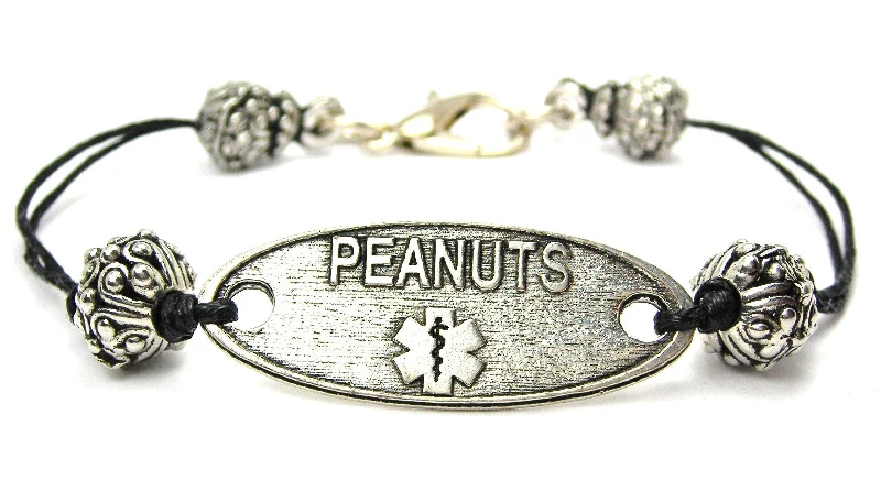 Peanut Allergy Medical Alert Black Cord Connector Bracelet