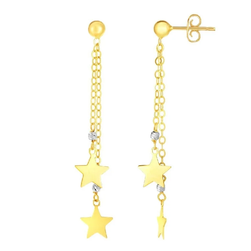 Curata 14k Yellow Gold Yellow Multi Strand Polished Star Drop Earrings