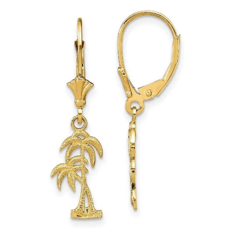 Curata 14k Yellow Gold 35.25x12.6mm Double Palm Trees With Tall Trunks Lever back Earrings