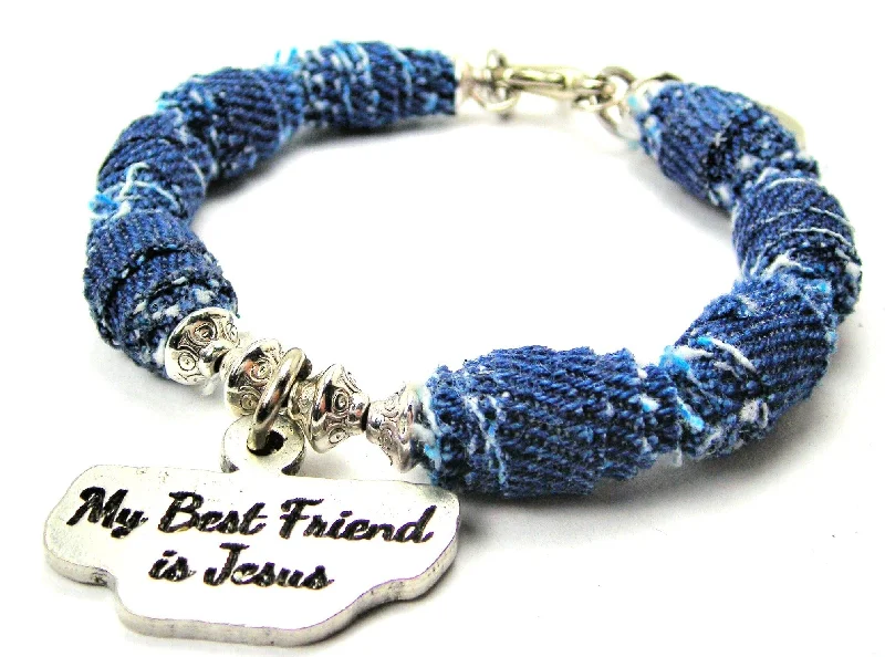 My Best Friend Is Jesus Blue Jean Beaded Toggle Bracelet