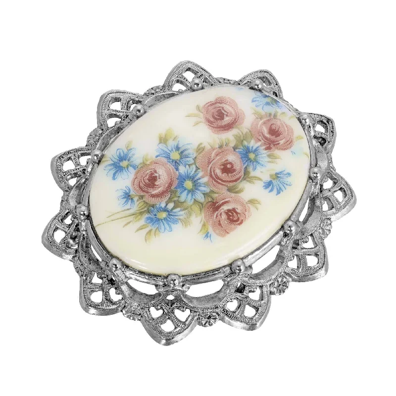 1928 Jewelry Vintage Floral Decal Filigree Brooch