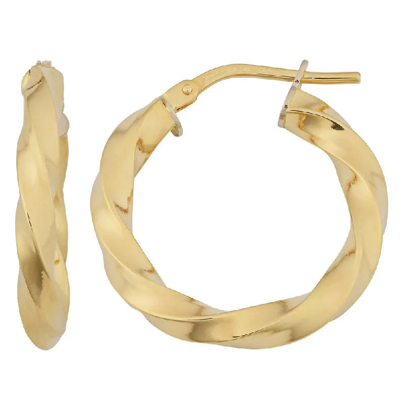 Fremada 18k Yellow Gold Italian 3x15-mm Twisted Hoop Earrings