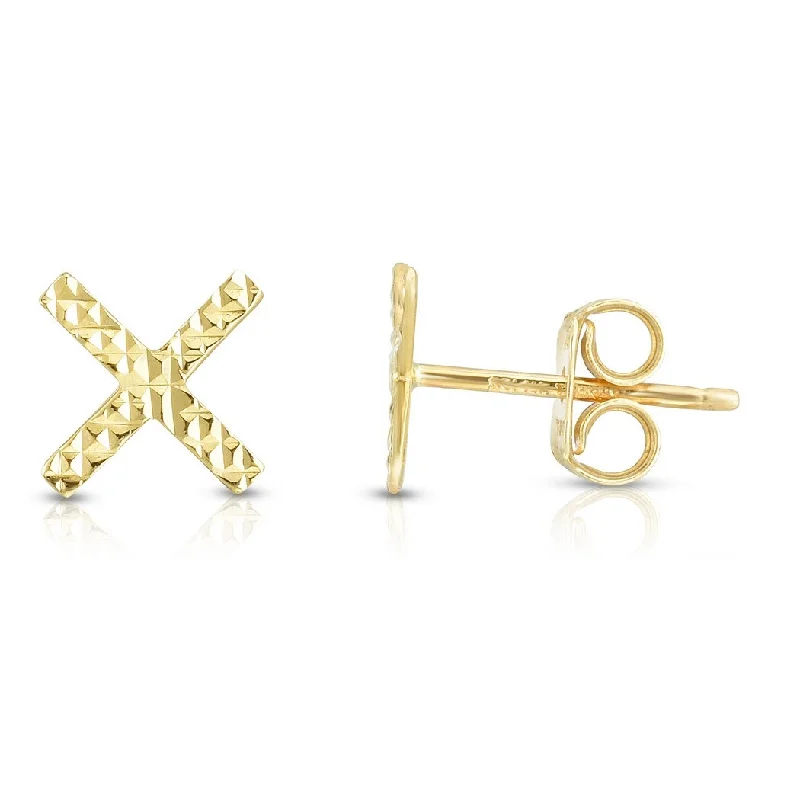 Curata 14k Yellow Gold 7.5mm Textured X Post Earrings