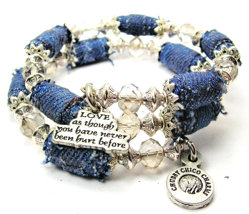 Love As Though You Have Never Been Hurt Before Blue Jean Beaded Wrap Bracelet