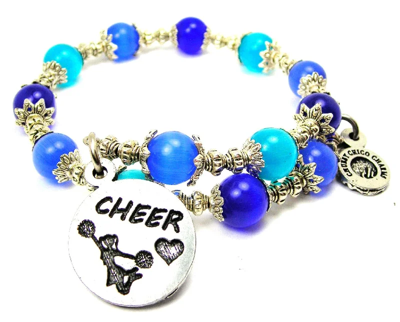 Cheer With Cheerleader Cat's Eye Beaded Wrap Bracelet