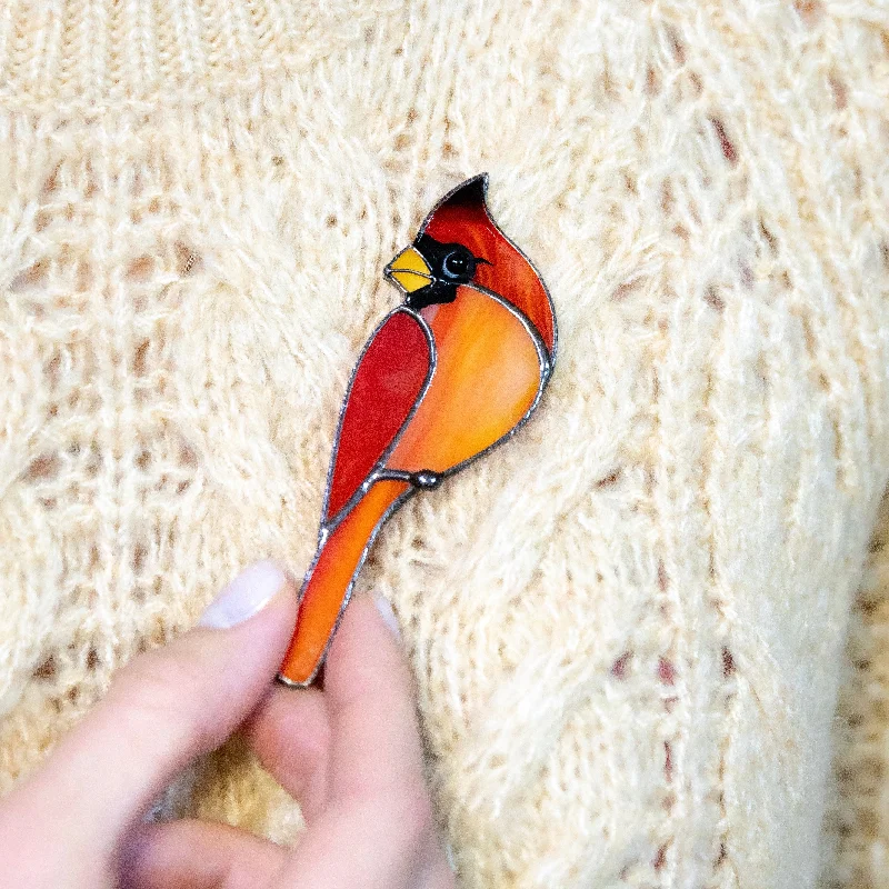 Stained glass pin Cardinal Bird Brooch