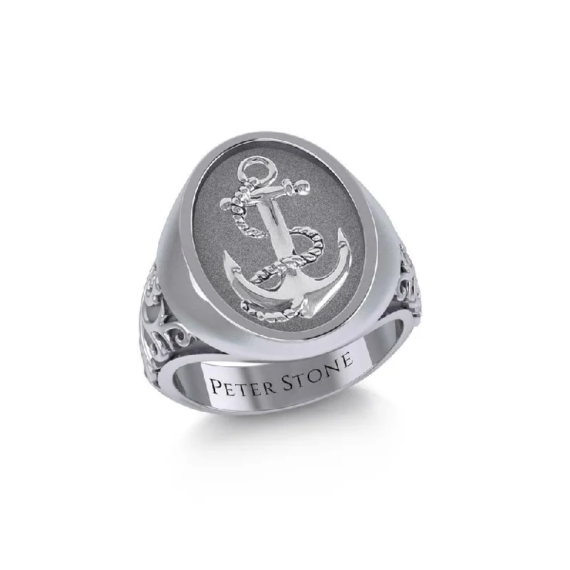 Classic Anchor Silver Signet Men Ring TRI1962