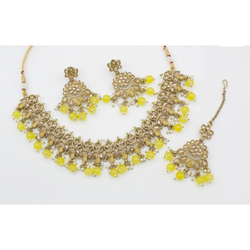 Sai Fashion Gold Plated Crystal Stone And Beads Necklace Set