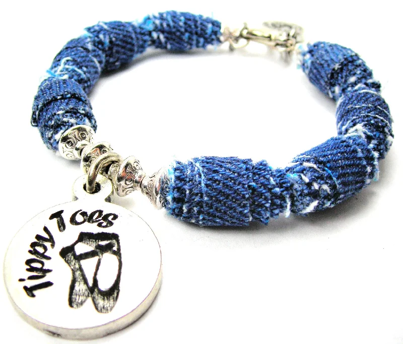 Tippy Toes Blue Jean Beaded Toggle Bracelet