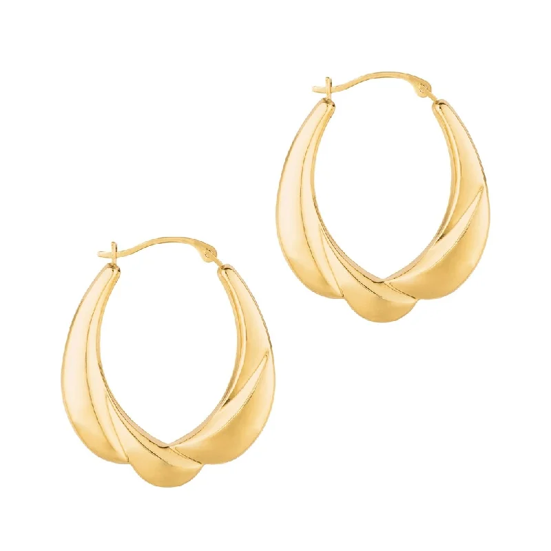 Curata 14k Yellow Gold 25mm Polished Puffy Scalloped Hoop Earrings