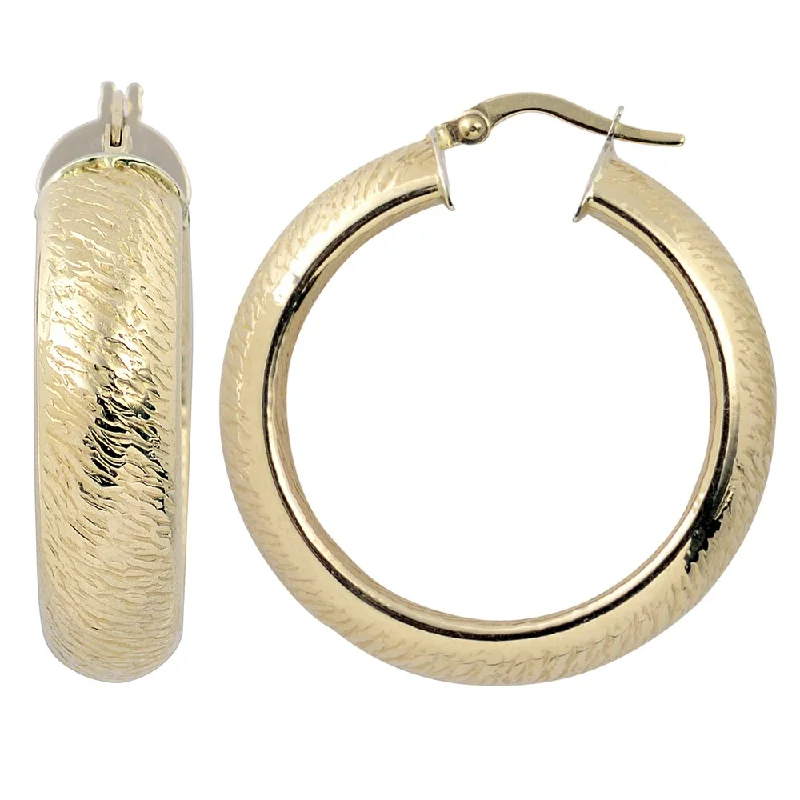 Fremada Italian 14k Yellow Gold 8x25-mm Stone Finished Hoop Earrings