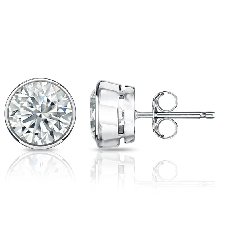 Auriya 3 1/5ctw Round Diamond Stud Earrings Bezel-set 18k Gold - Certified