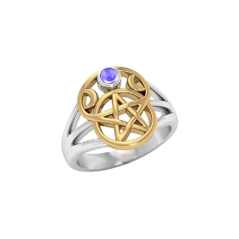 Pentacle silver with 18k gold accents Ring with Gem MRI485