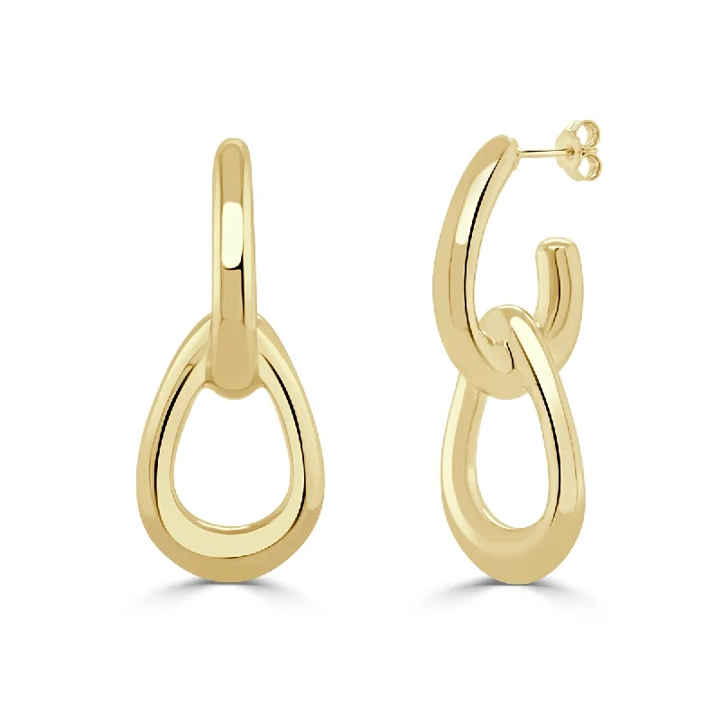 Joelle Double Link Dangle Hoop Earrings 14k gold 1.75 Inch Drop Made in Italy