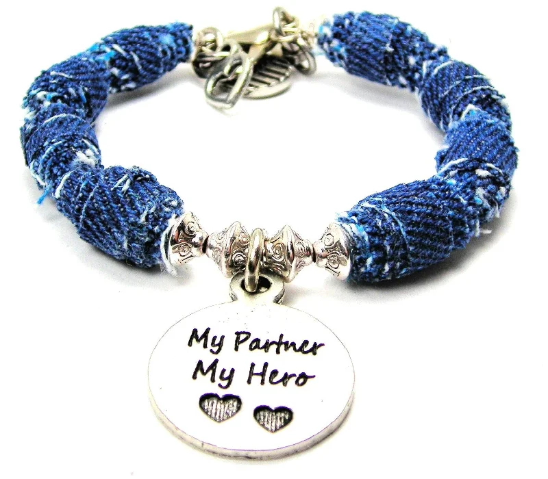 My Partner My Hero Blue Jean Beaded Toggle Bracelet