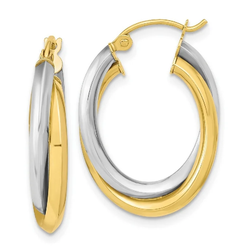 Curata 10k Two tone Gold 24x4.7mm Polished Double Oval Hoop Earrings