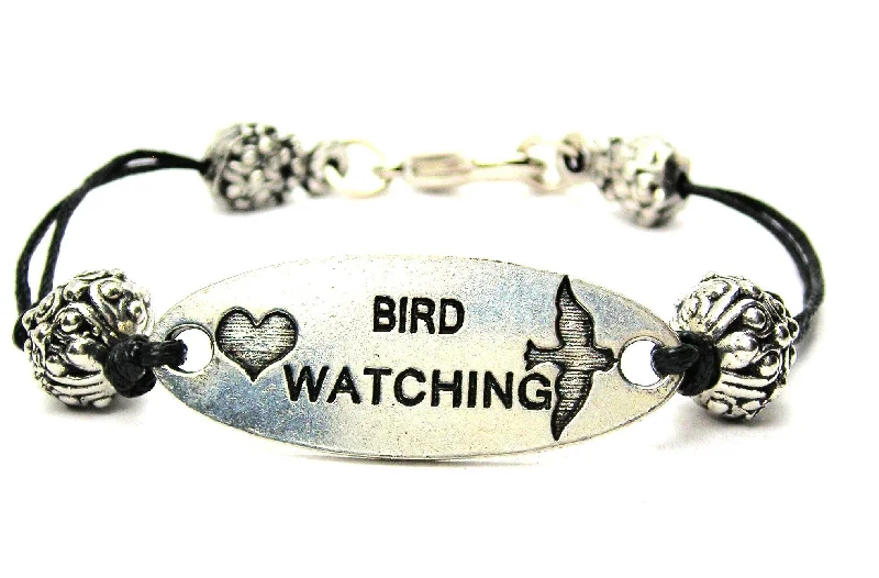 Love Bird Watching Black Cord Connector Bracelet