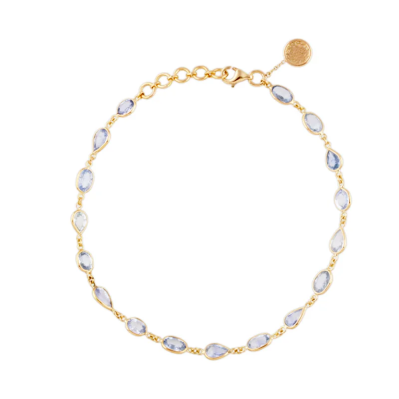 Blue Sapphire Mix Shape Link to Link Bracelet In 18K Yellow Gold