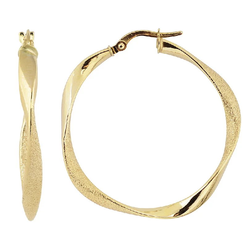 Fremada 10k Yellow Gold High Polish/ Glass Blast Finish Hoop Earrings