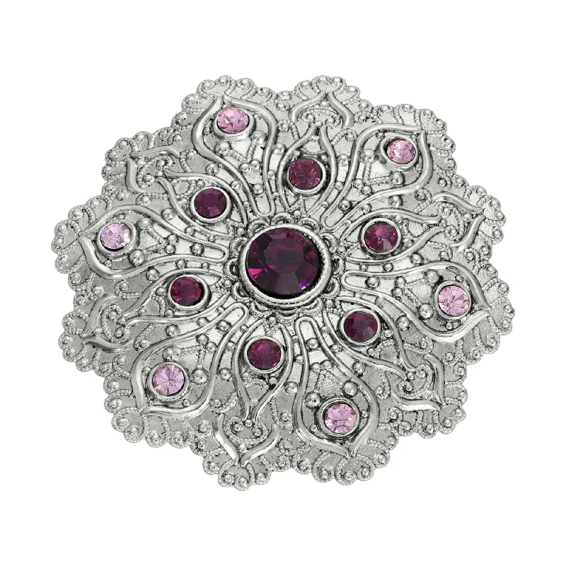 1928 Jewelry Imperial Silver Tone Flower Crystal Brooch