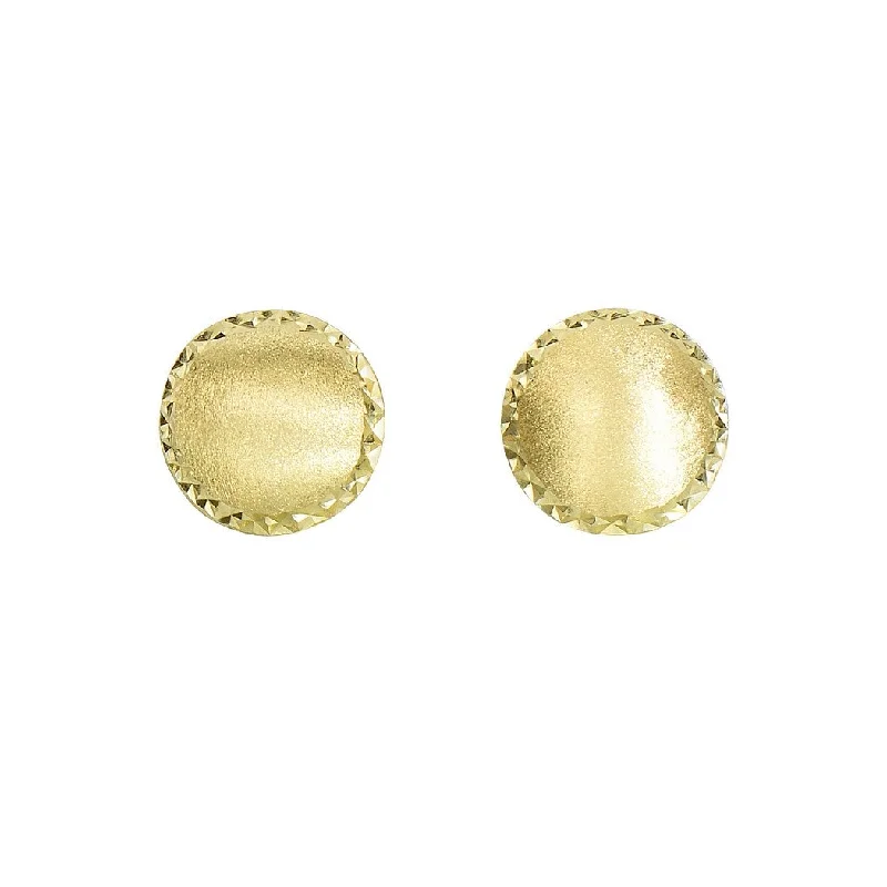 Curata 14k Yellow Gold 11.3mm Satin Bead Border Post Earrings