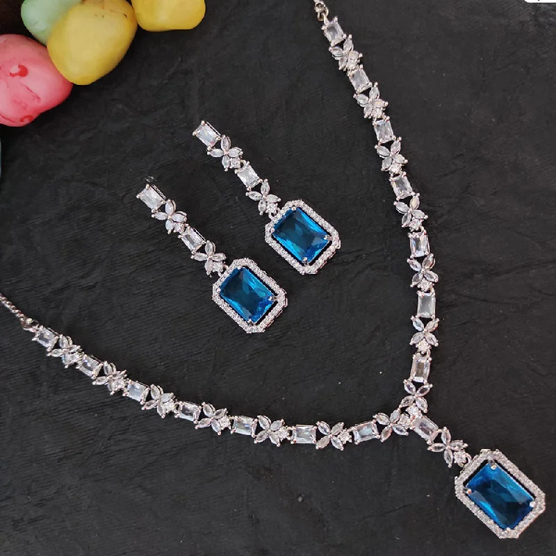 Heera Jewellers Silver Plated AD Necklace Set