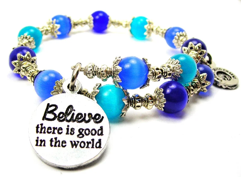 Believe There Is Good In The World Cat's Eye Beaded Wrap Bracelet