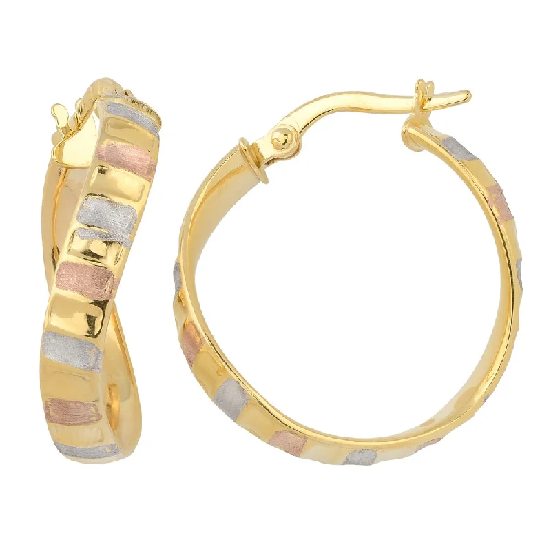 Fremada Italian 14k Tricolor Gold 4x20-mm Twist Hoop Earrings