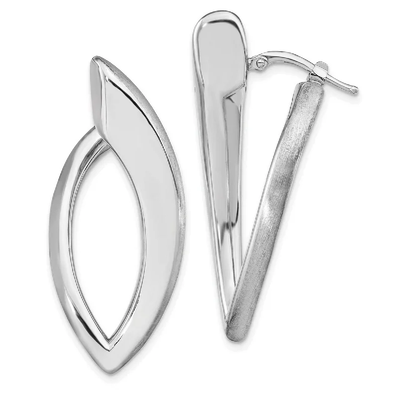 Curata 925 Sterling Silver 40.5x6.5mm Rhodium Plated Brushed Modern Hoop Earrings