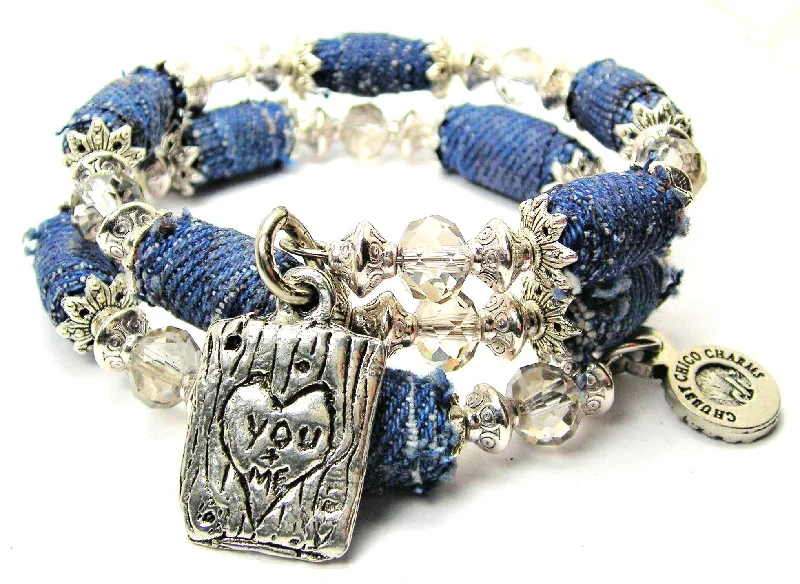 You And Me Carved In A Tree Blue Jean Beaded Wrap Bracelet