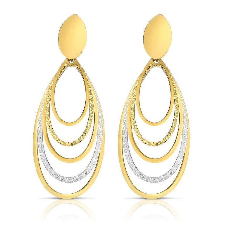 Curata 14k Two-tone Gold 42x17mm Textured Multi Tear Drop Earrings