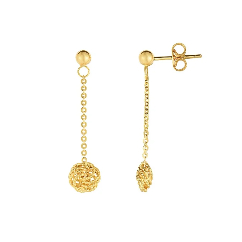 Curata 14k Yellow Gold 32x7mm Textured Love-knot Danngle Drop Post Earrings