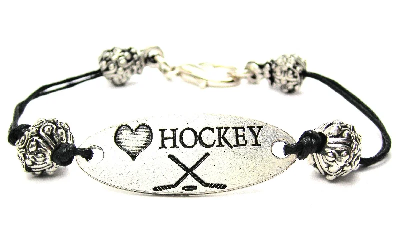 Love Hockey Black Cord Connector Bracelet