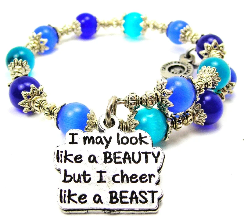 I May Look Like A Beauty But I Cheer Like A Beast Cat's Eye Beaded Wrap Bracelet