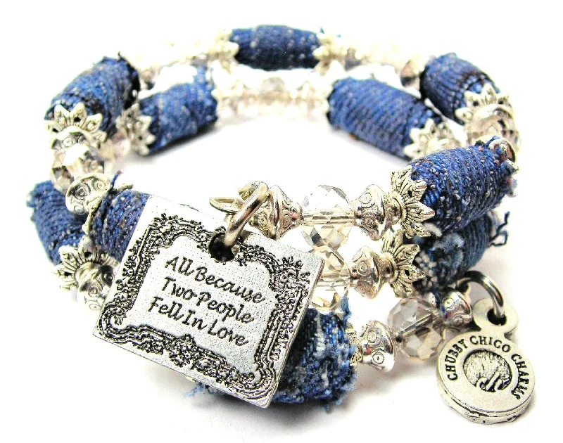 All Because Two People Fell In Love Blue Jean Beaded Wrap Bracelet