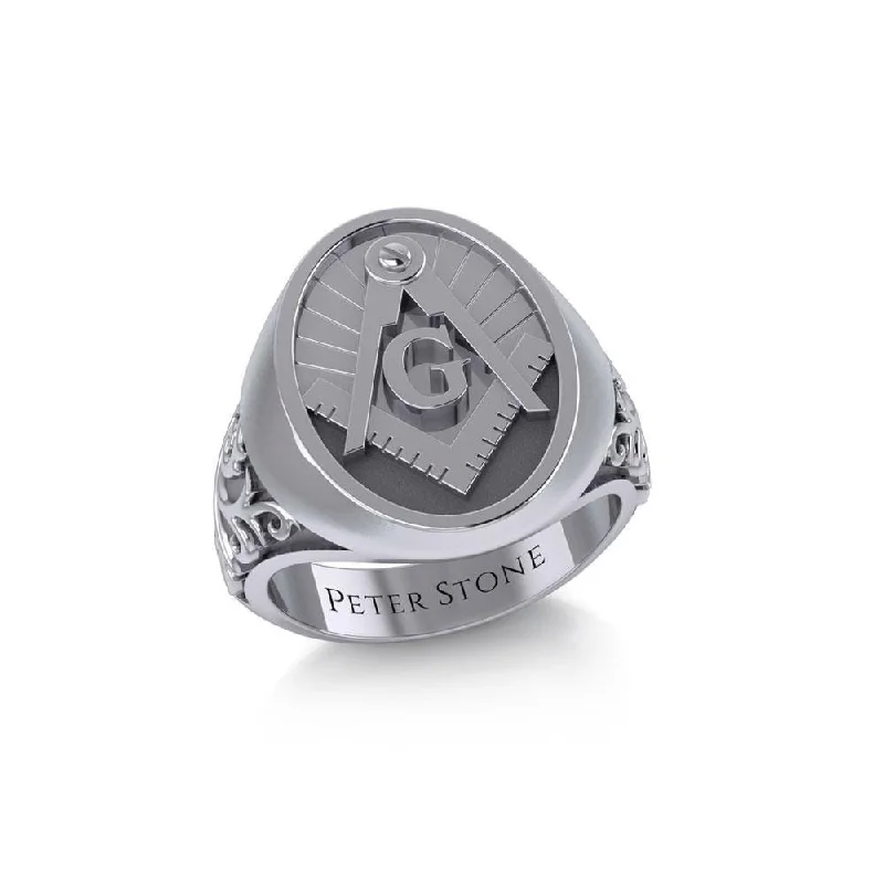 Masonic Silver Signet Men Ring TRI1970