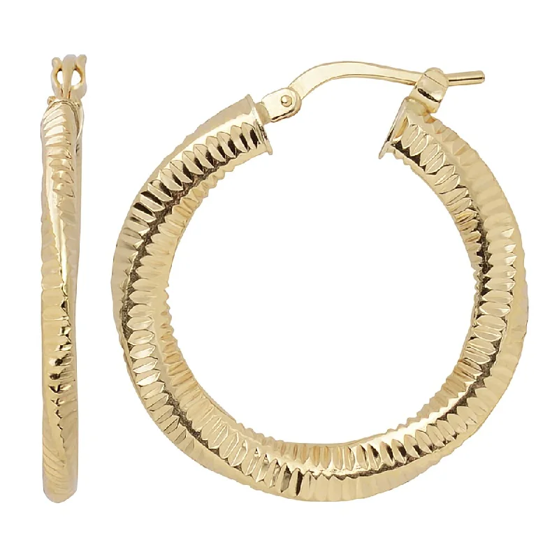 Fremada 10k Yellow Gold 2x20-mm Textured Round Twist Design Hoop Earrings