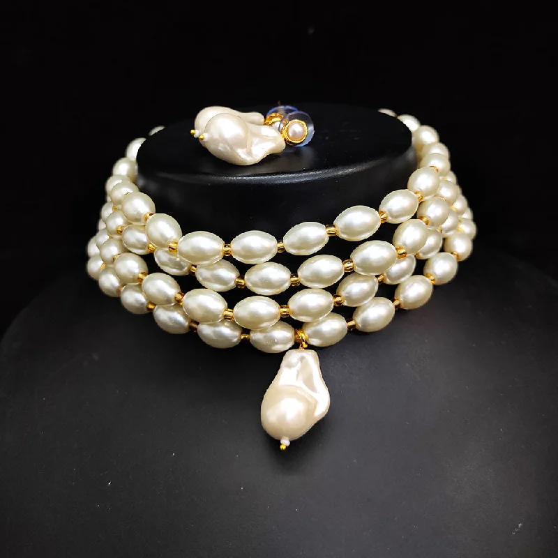 Gehana Mahal Gold Plated Pearl Choker Necklace Set