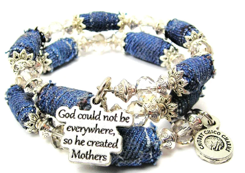 God Could Not Be Everywhere So He Created Mothers Blue Jean Beaded Wrap Bracelet