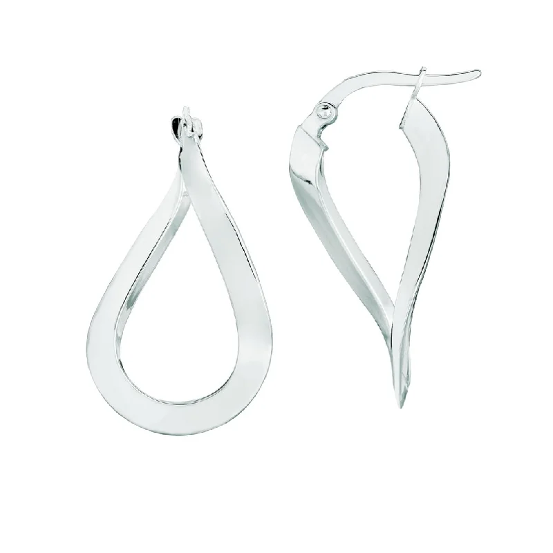 Curata 10k White Gold 28x18 Polished Modern Freeform Hoop Earrings