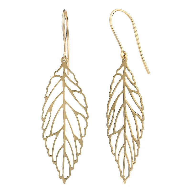 Fremada 14k Yellow Gold High Polish Leaf Drop Earrings