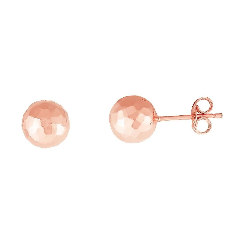 Curata 14k Rose Gold 7mm Faceted Sparkle Cut Ball Post Earrings