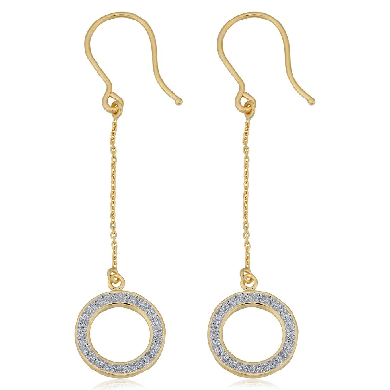 Fremada Italian 14k Yellow Gold with Glittered White Enamel Circle Dangle Earrings