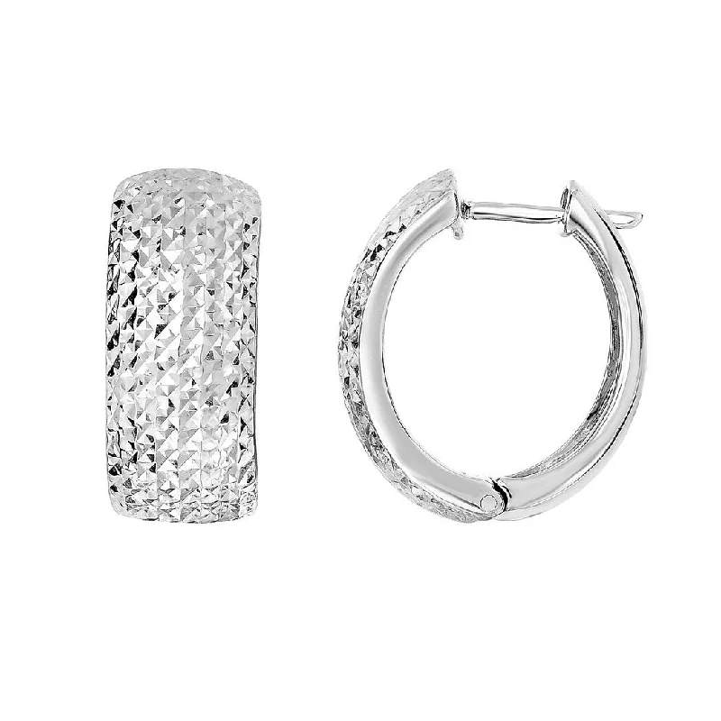 Curata 925 Sterling Silver Rhodium 22x10mm Textured Hinged Huggies Hoop Earrings