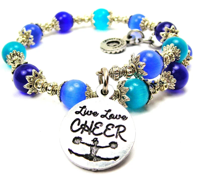 Live Love Cheer Cat's Eye Beaded Wrap Bracelet