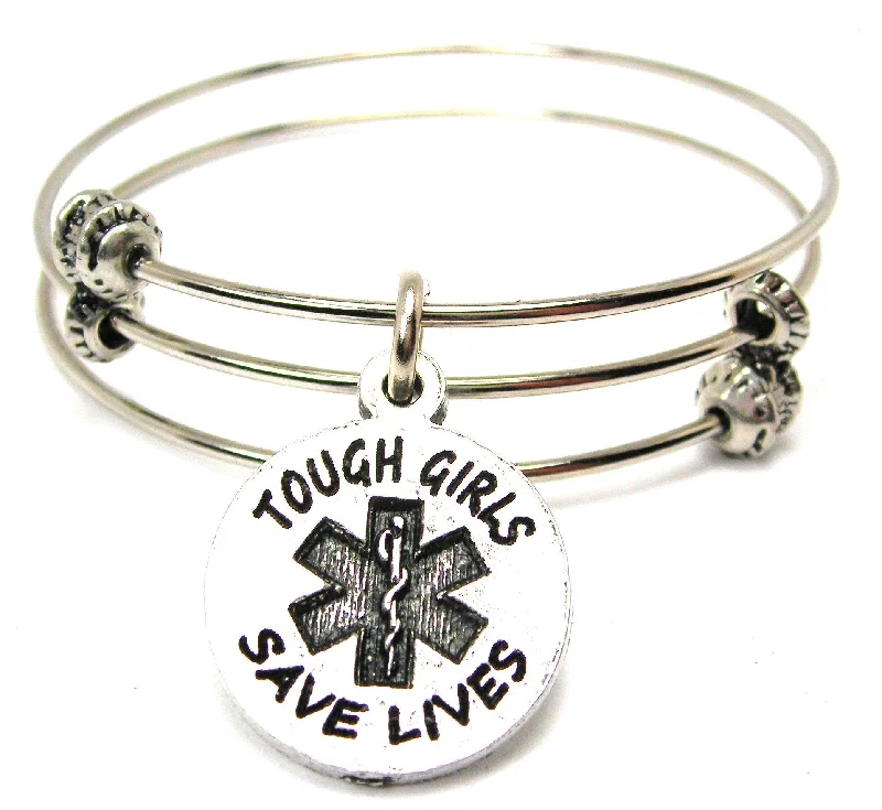 Tough Girls Save Lives Triple Style Expandable Bangle Bracelet