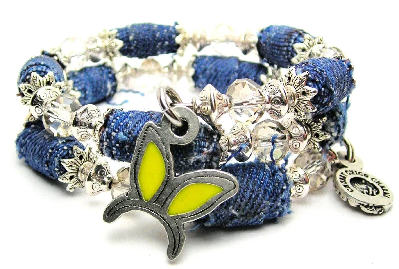 Bunny Ears Headband Hand Painted Yellow Blue Jean Beaded Wrap Bracelet