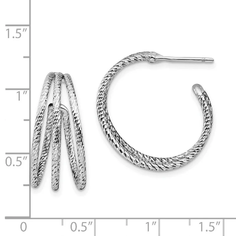 Curata 925 Sterling Silver Rhodium 24x11mm Textured J hoop Earrings